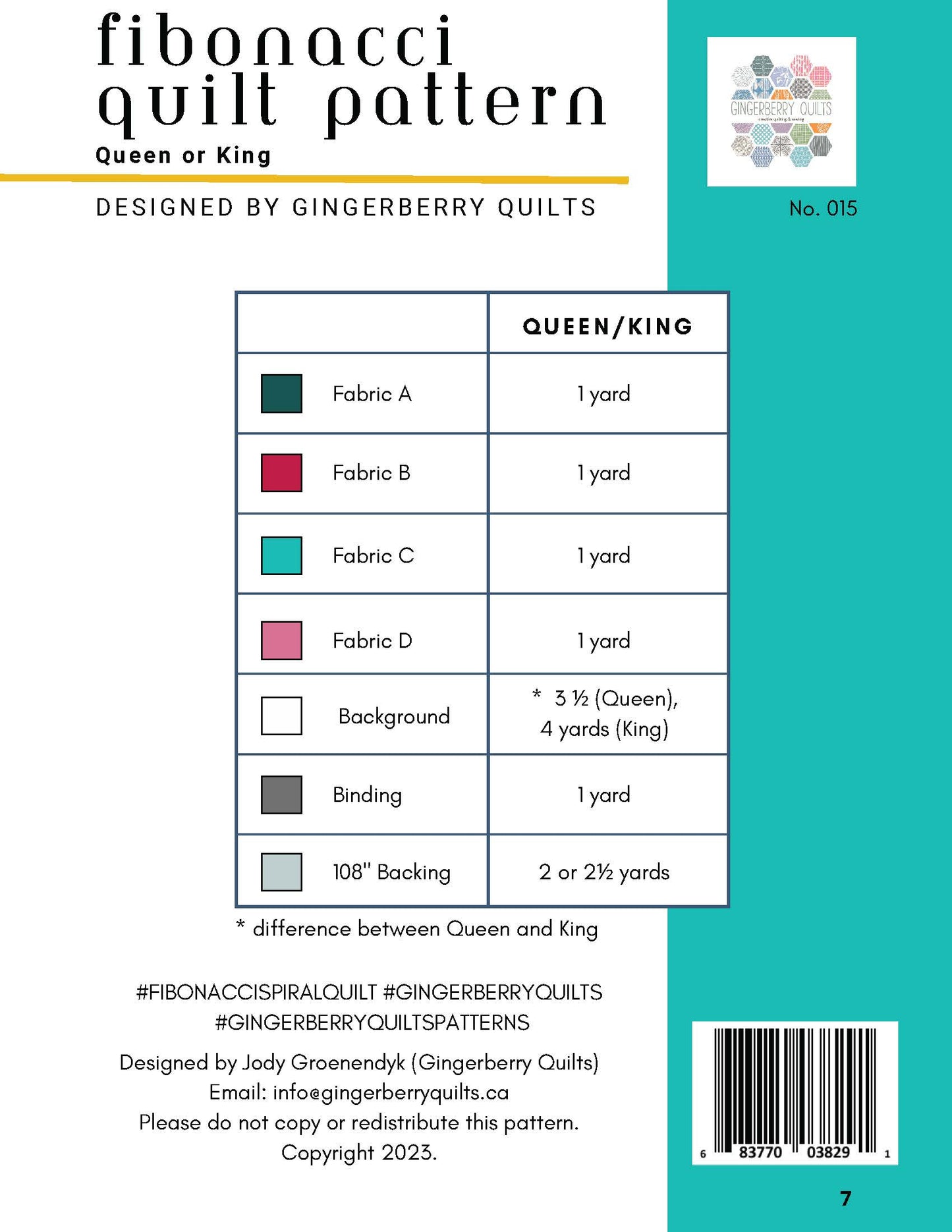 Fibonacci Quilt Pattern - Wholesale bundle of 5 Physical Booklets