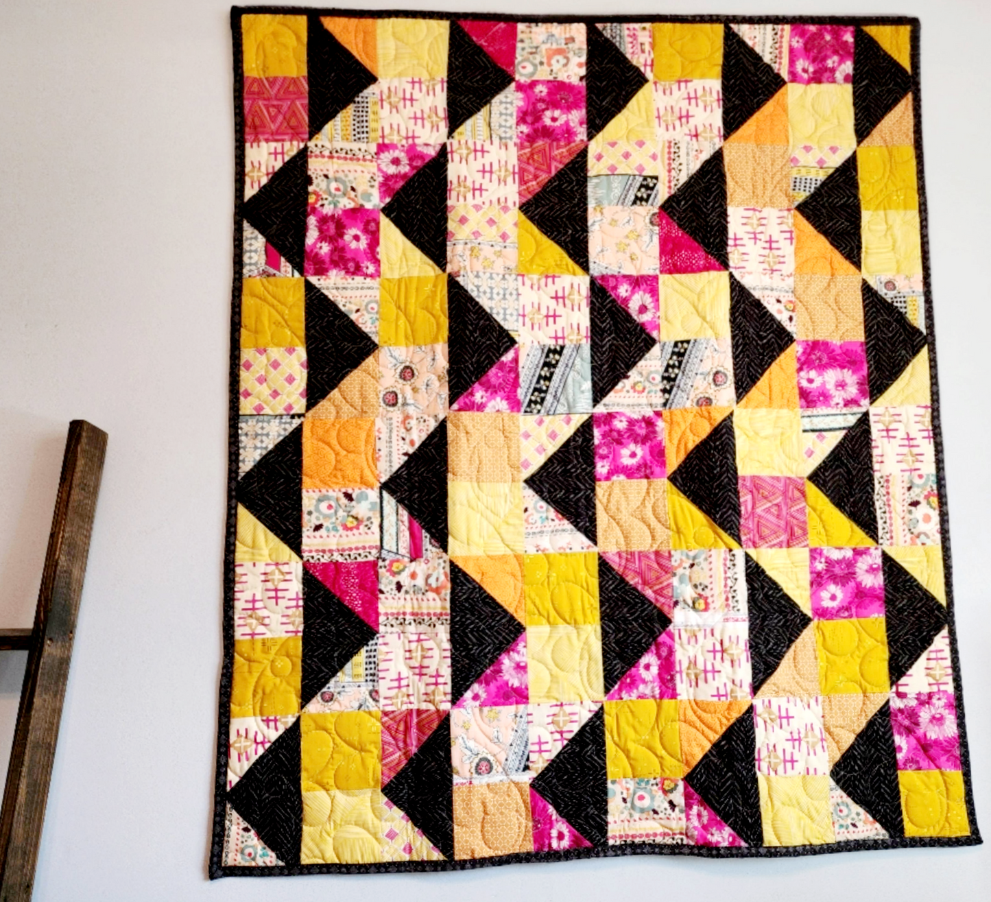 Bright yellow and pink quilt, Modern Quilt