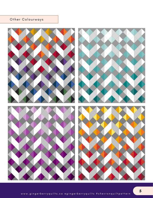 Chevron Quilt Pattern, Easy HST Design, 52x62 Inch Throw, Physical Booklet