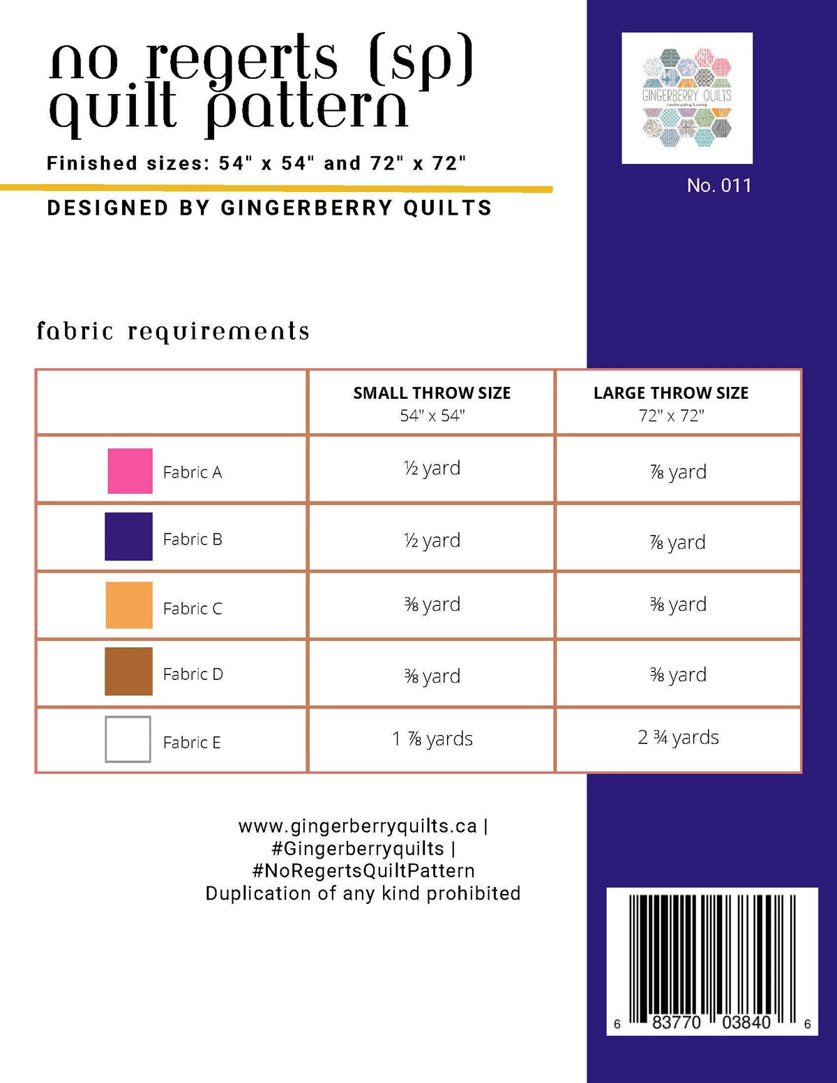 No Regerts (sp) Quilt Pattern, Easy Finish Booklet il_fullxfull.5858155068_guv7 Gingerberry Quilts