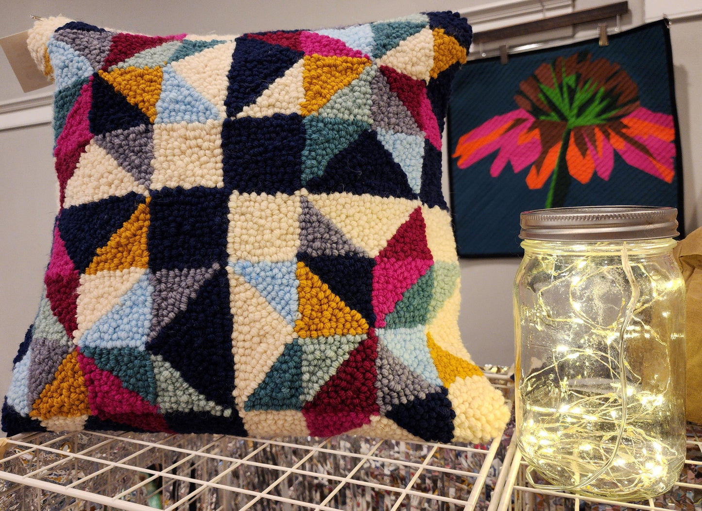 Barn Star Punch Needle Wool Pillow