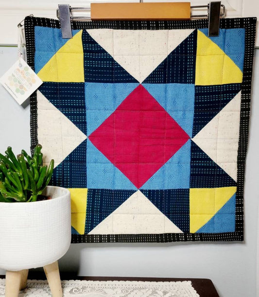 Barn Quilt - Red, Blue and Yellow Art Quilt Wall Hanging original_52564f12-65d2-4c64-afee-62c15510f2b7 quilt Gingerberry Quilts