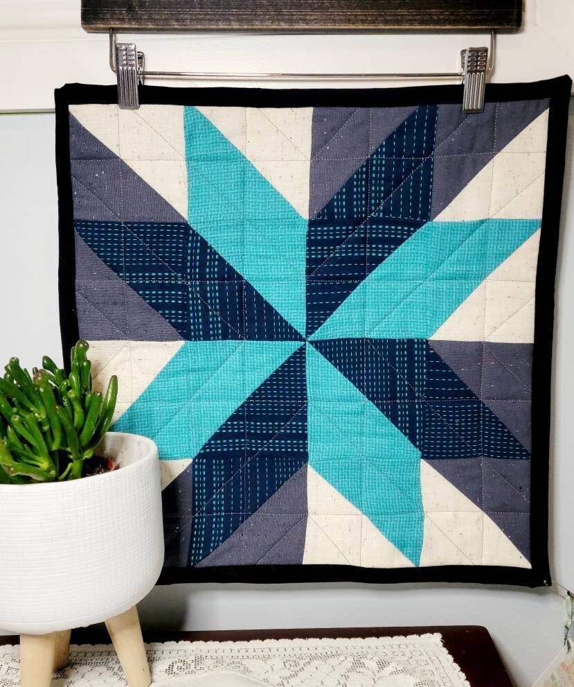 Barn Quilt - Blue and Gray Art Quilt Wall Hanging s333591748371890844_p58_i2_w829 Wall Hanging Gingerberry Quilts