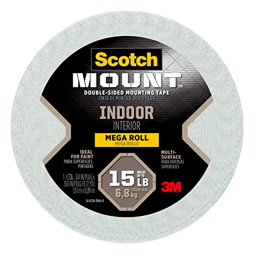 Scotch-Mount Indoor Double-Sided Mounting White Tape Mega Roll, 3/4 in x 350 in (29.1 ft), Features 3M Industrial Strength Adhesive, No Mess or Tools (110H-Long-DC)