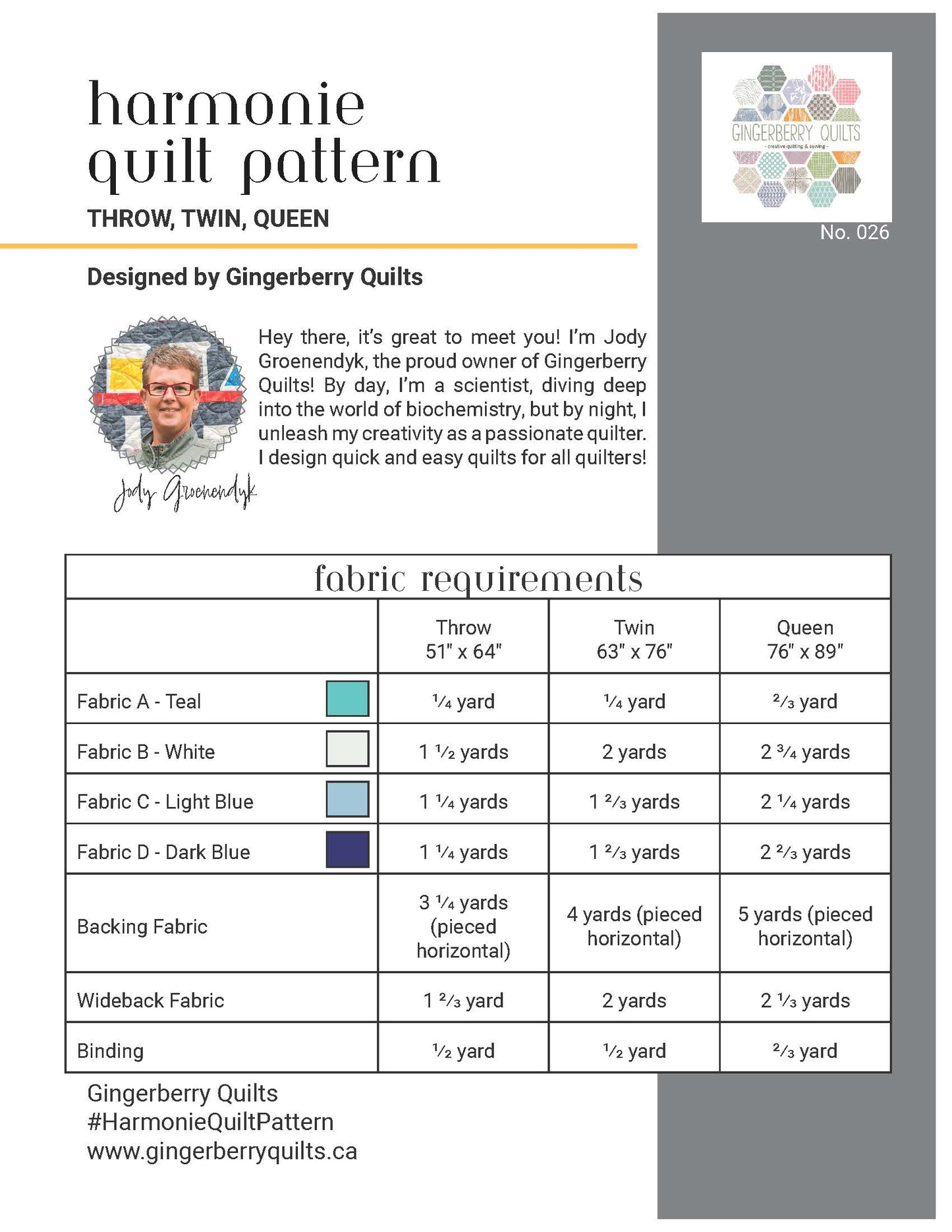 Harmonie Quilt Pattern - Physical copy
