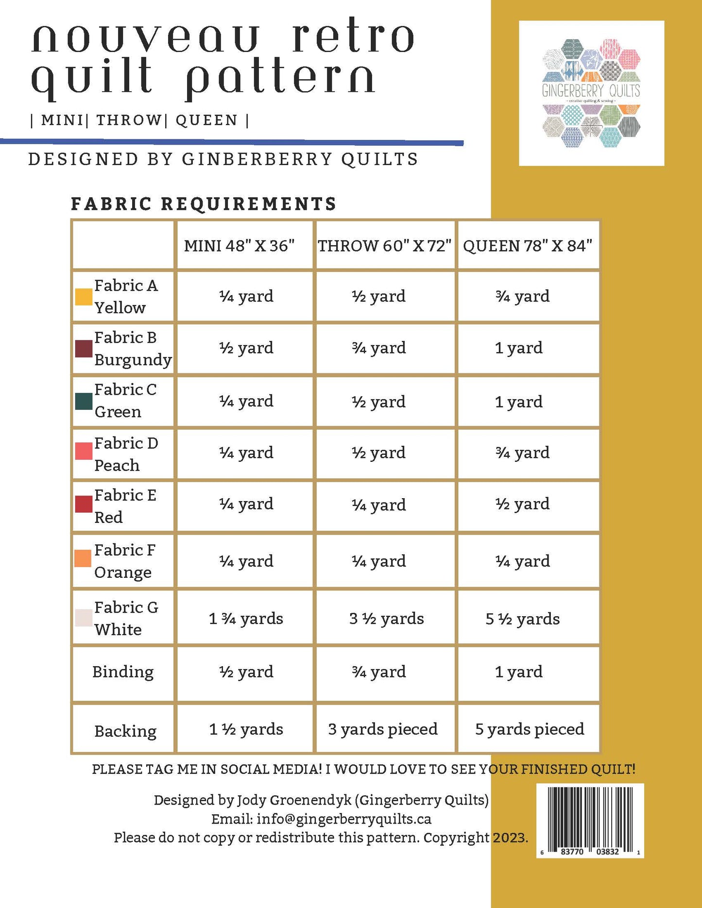 Nouveau Retro Quilt Pattern - Physical Copy
