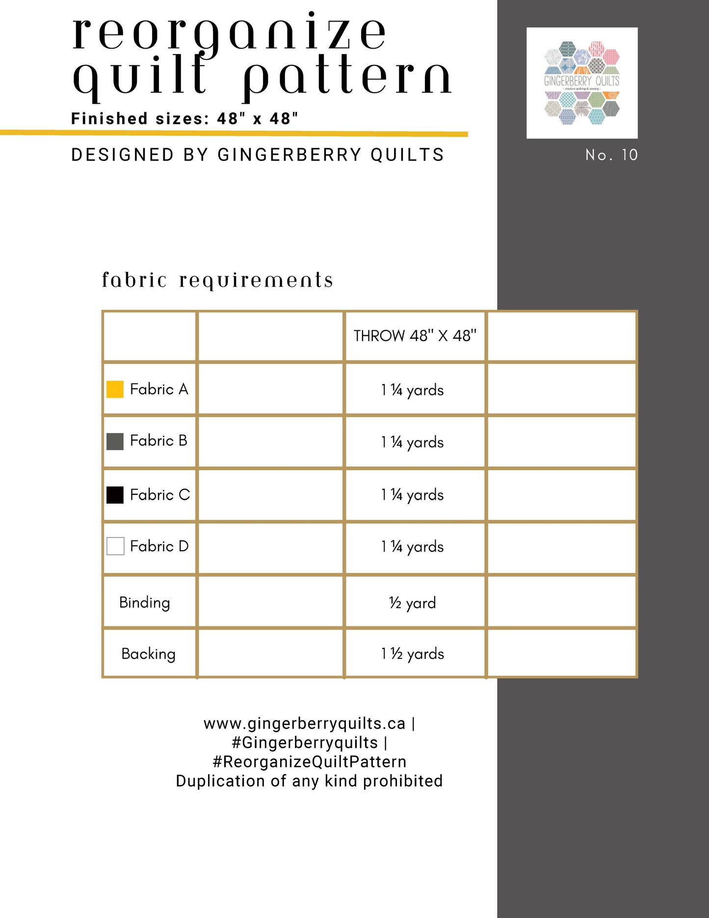 Reorganize Quilt Pattern - Physical copy