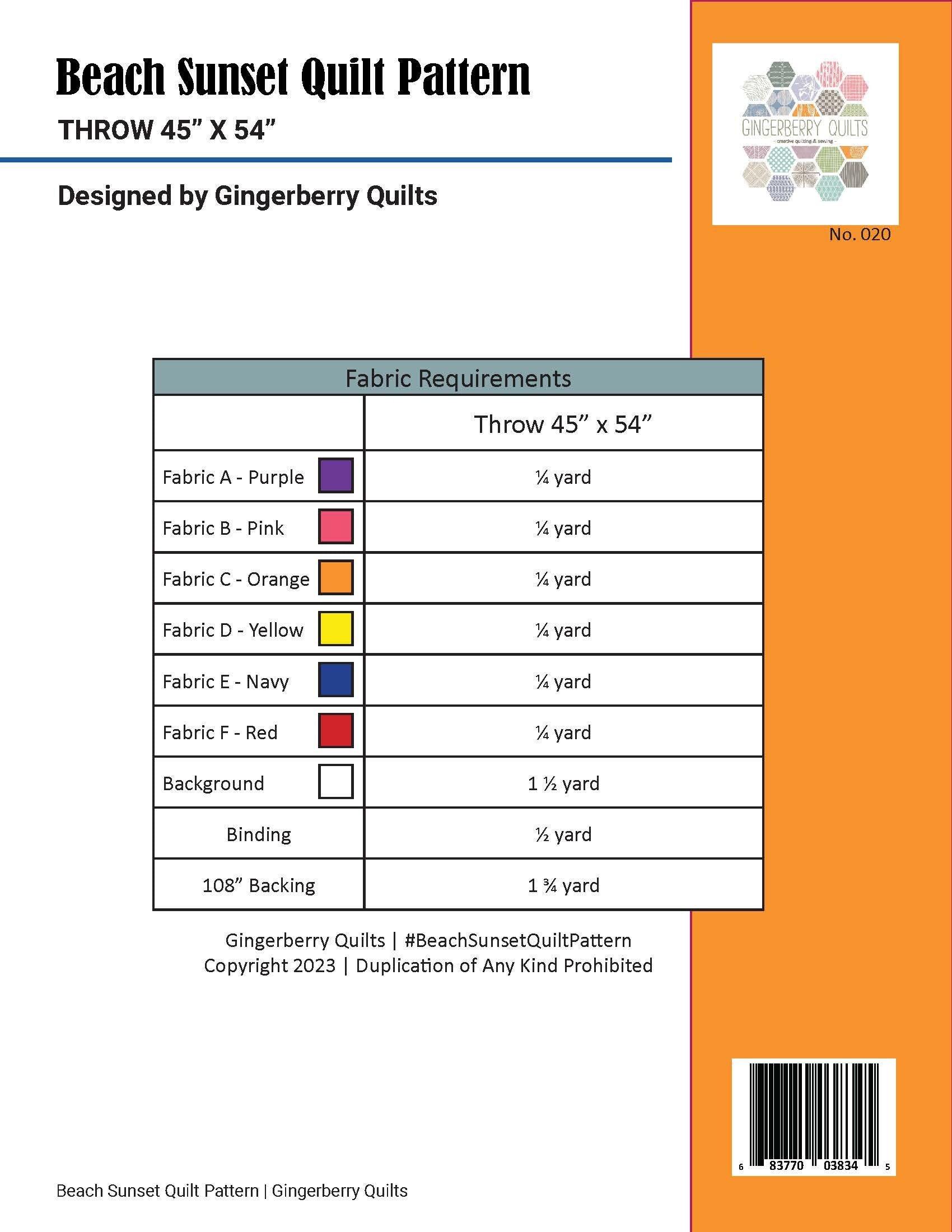 Beach Sunset Quilt Pattern, Easy Strip Piecing (PDF Download)