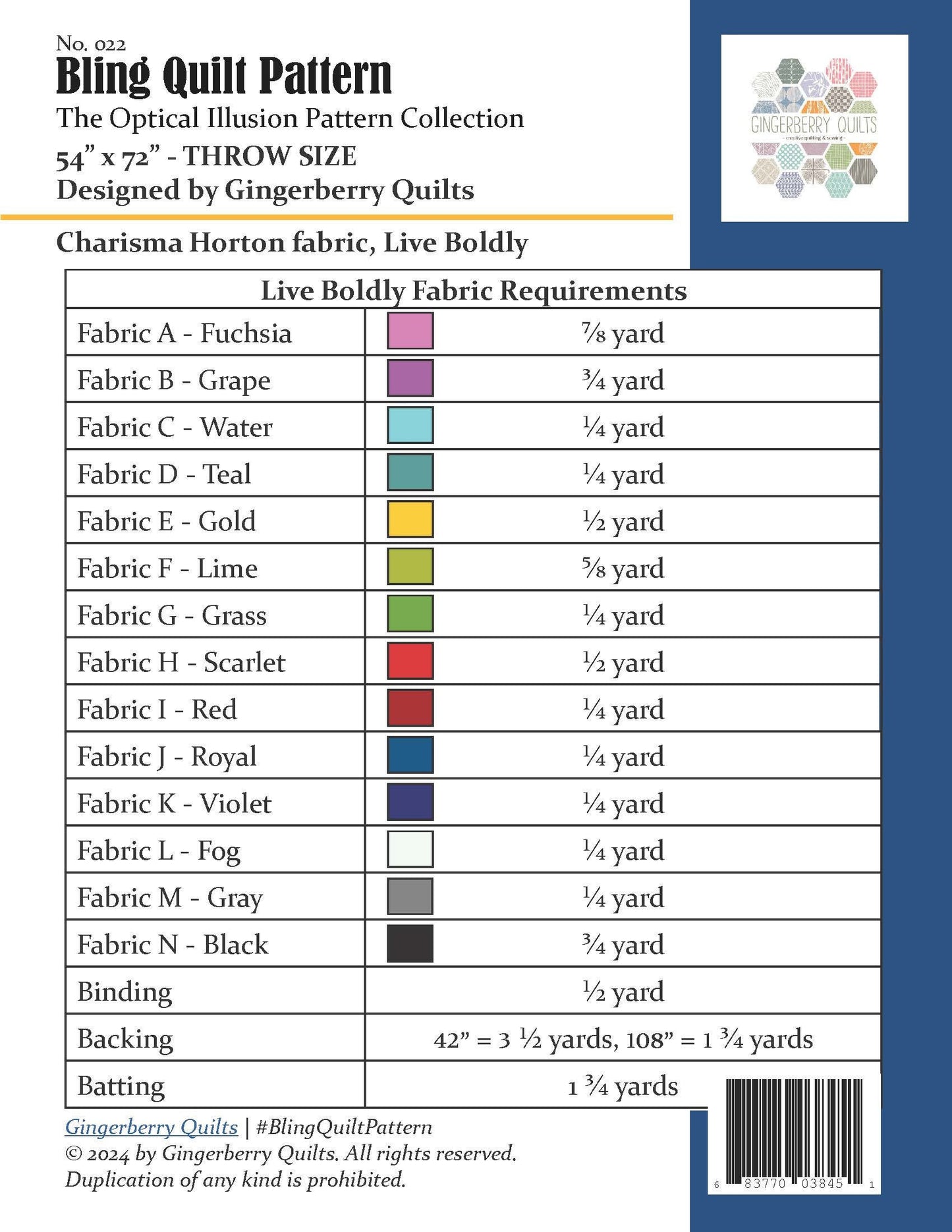 Bling Quilt Pattern, Easy Optical Illusion (PDF Download)