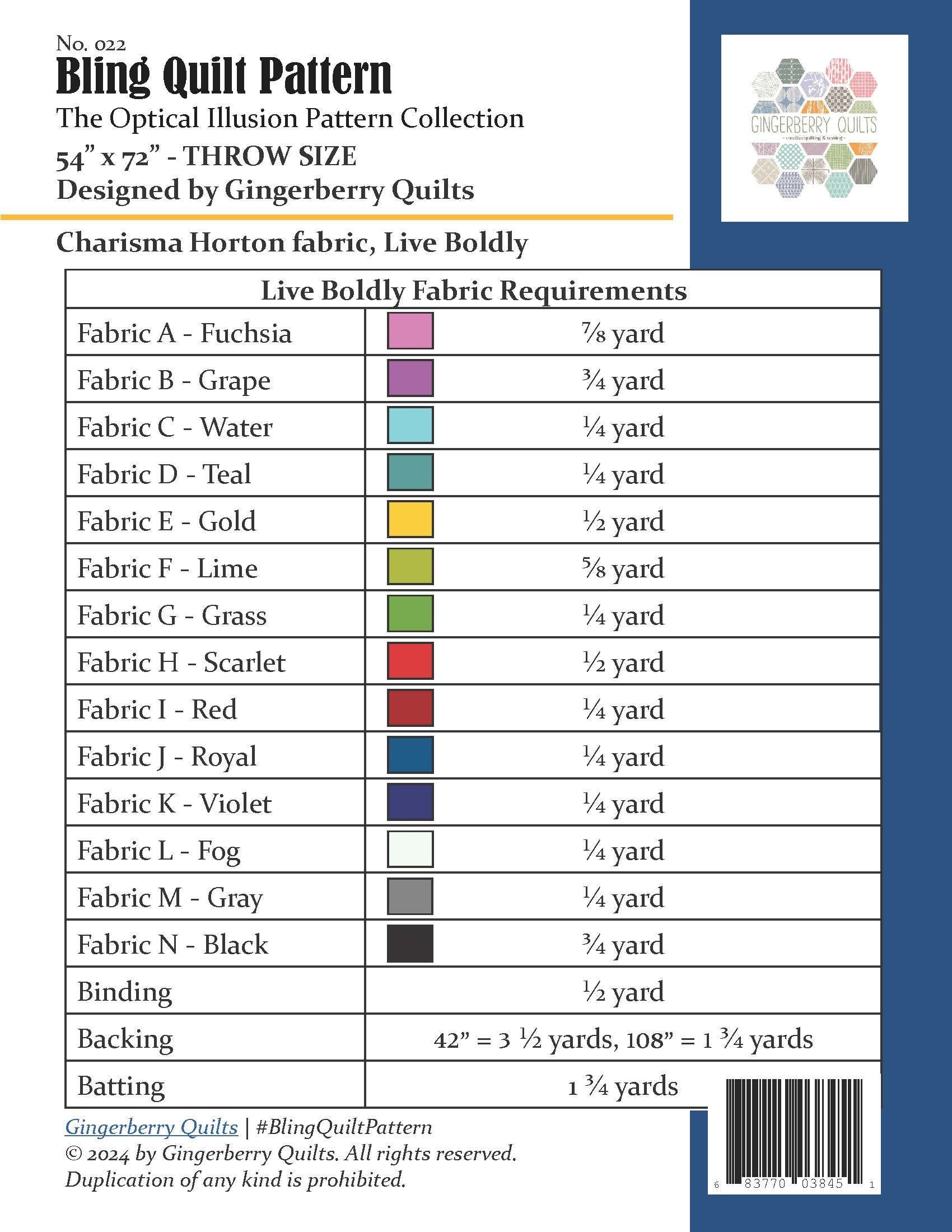 Bling Quilt Pattern, Easy Optical Illusion (PDF Download)