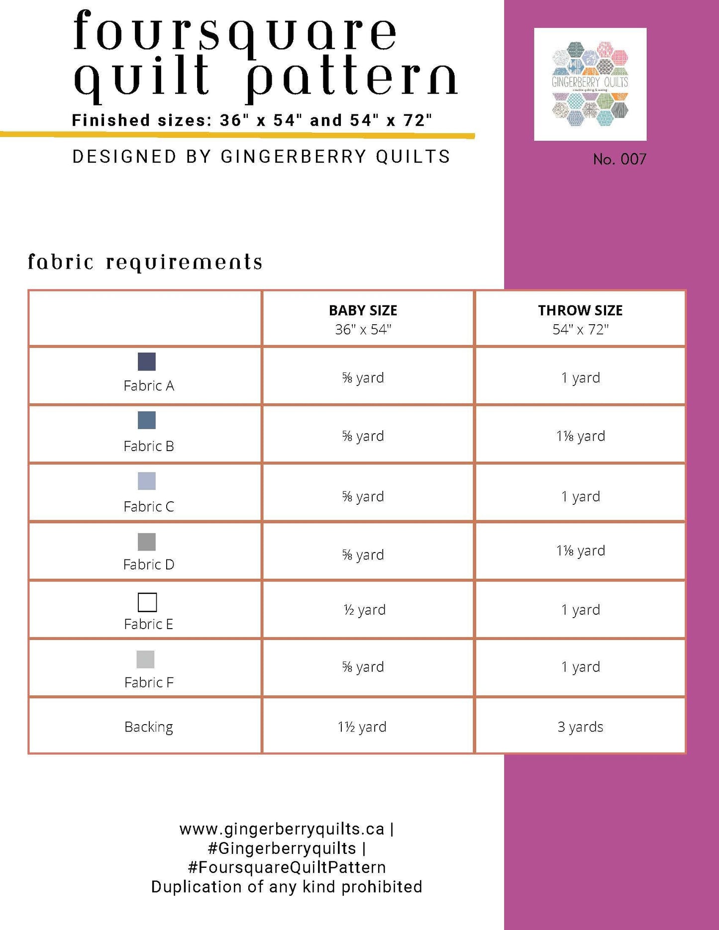 Foursquare Quilt Pattern Booklet, Beginner Friendly (36x54, 54x72)