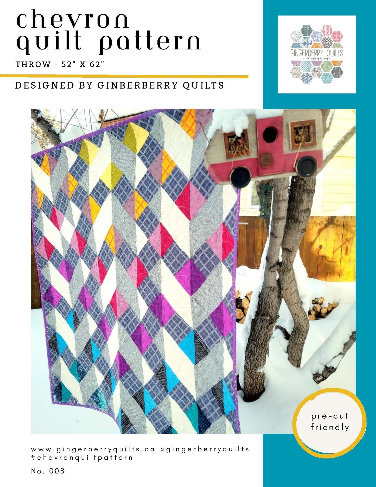 Chevron Quilt Pattern, Easy HST Design, 52x62 Inch Throw, Physical Booklet