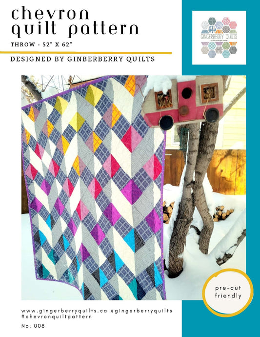 Chevron Quilt Pattern, Easy HST Design, 52x62 Inch Throw, Physical Booklet