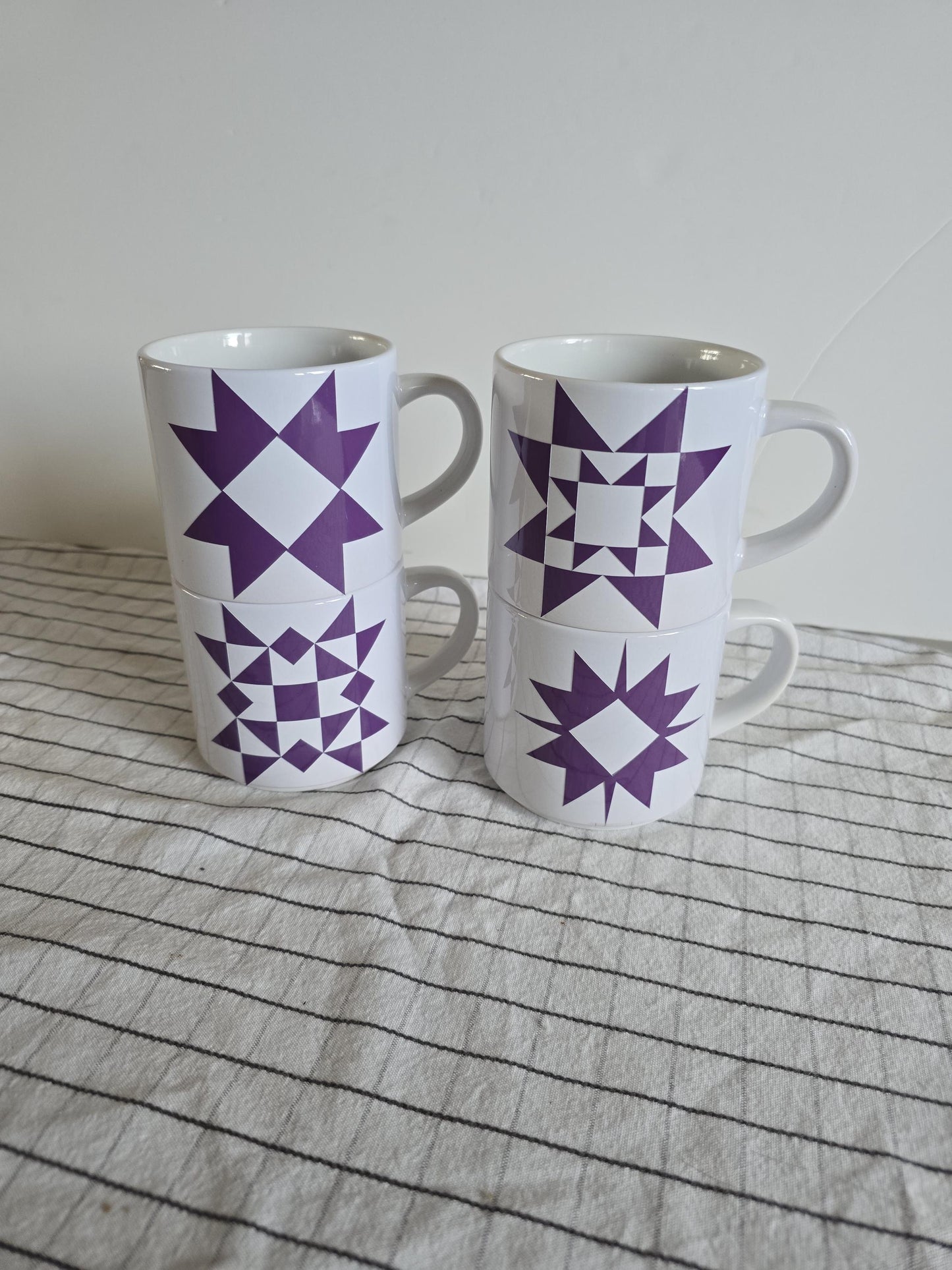 Stackable Quilt Coffee Mugs.