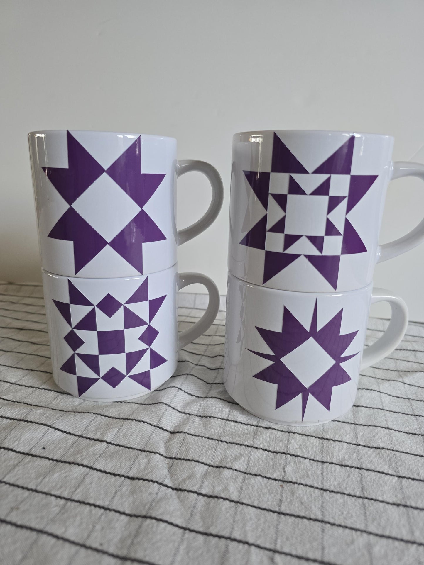 Stackable Quilt Coffee Mugs.