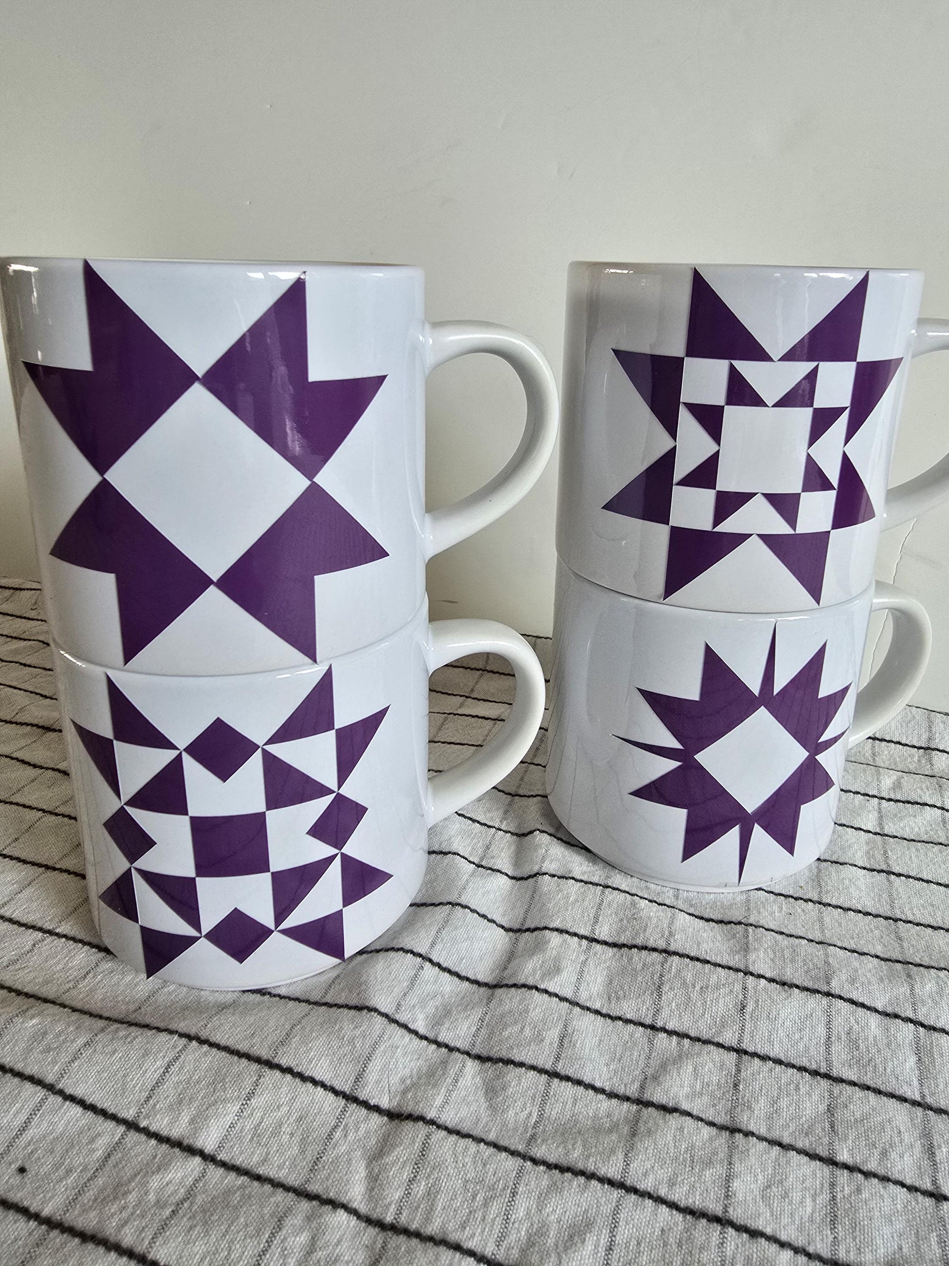 Stackable Quilt Coffee Mugs.