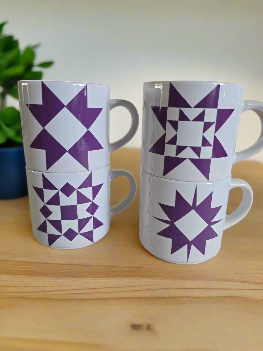 Stackable Quilt Coffee Mugs.