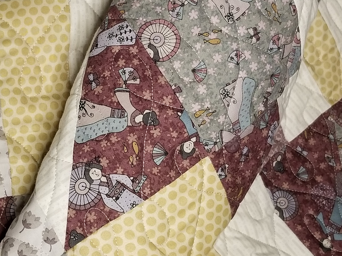 Burgundy, gray and gold baby quilt