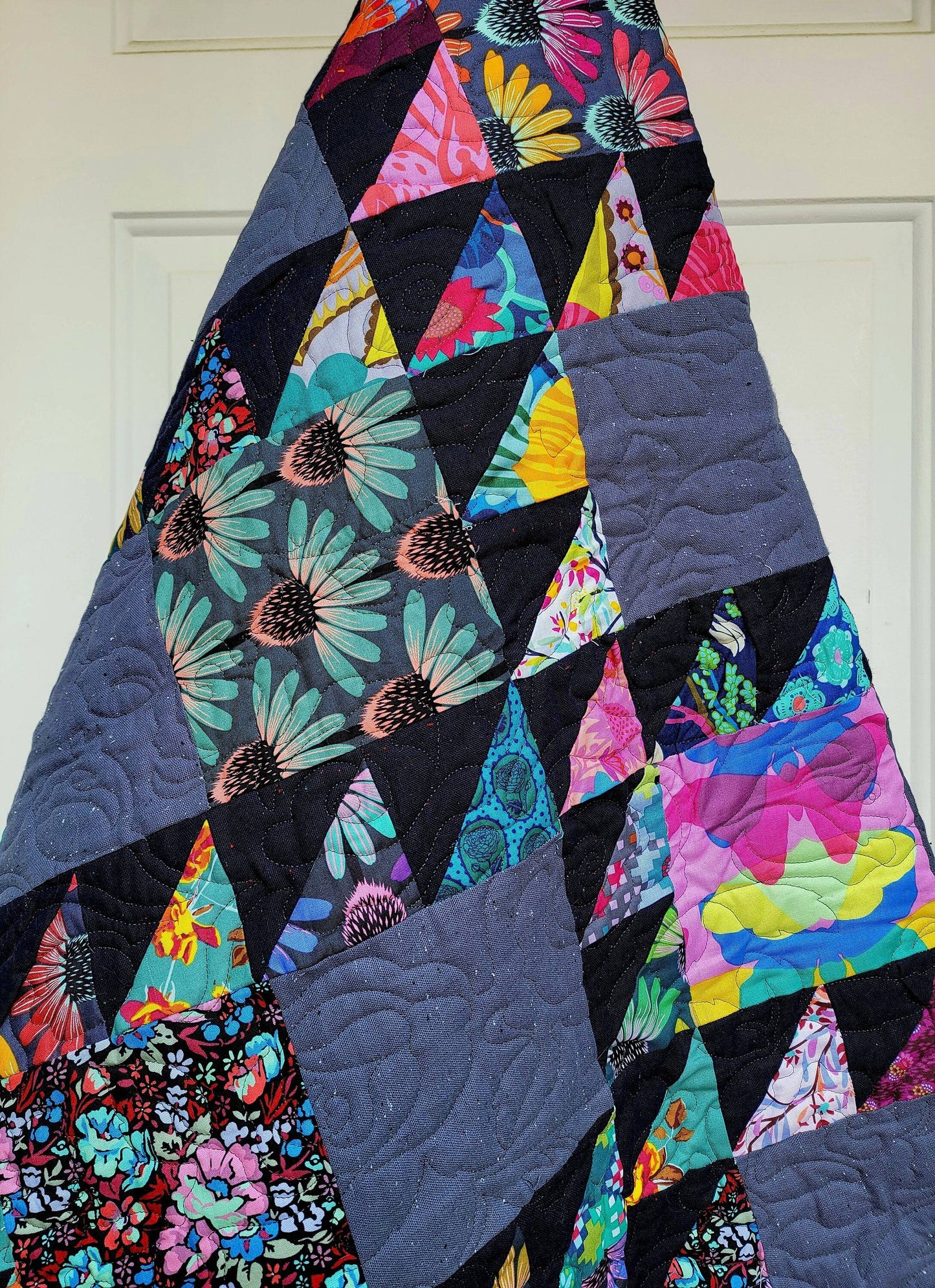 Gray Linen and Anna Maria Horner fabric Quilt